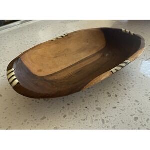 Vintage African Made 7.5"  Wooden Bowls with Inlay